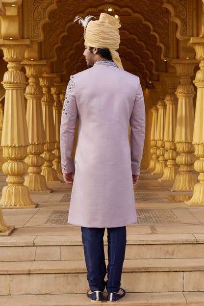 Lavender Blue Designer Sherwani with Hand Embroidery
