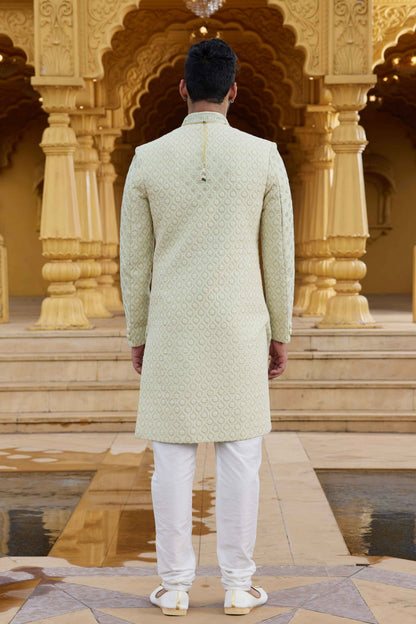 Pista Green Designer Sherwani for Men with Embroidery