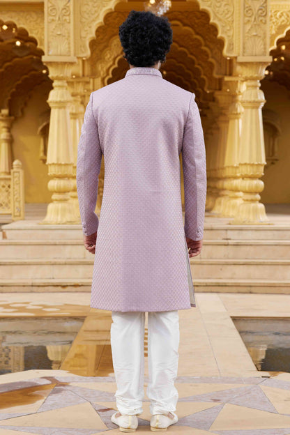 Onion Pink Designer Embroidered Sherwani for Men in Art Silk