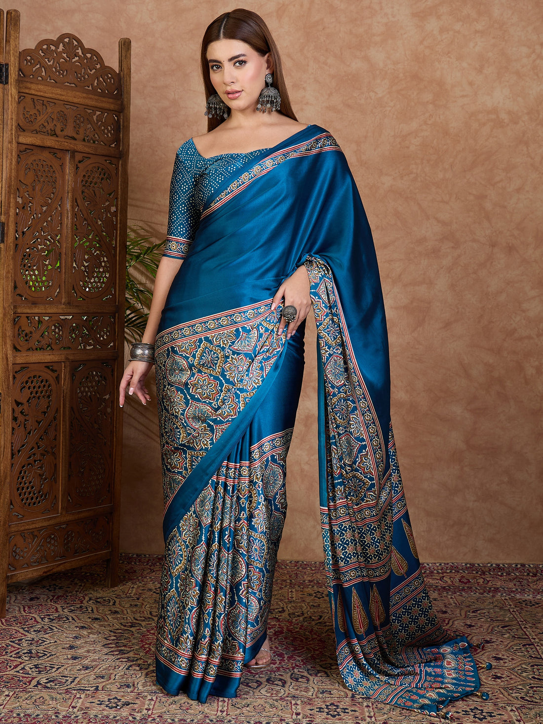 Blue Pure Semi Modal Silk Floral Printed Saree 