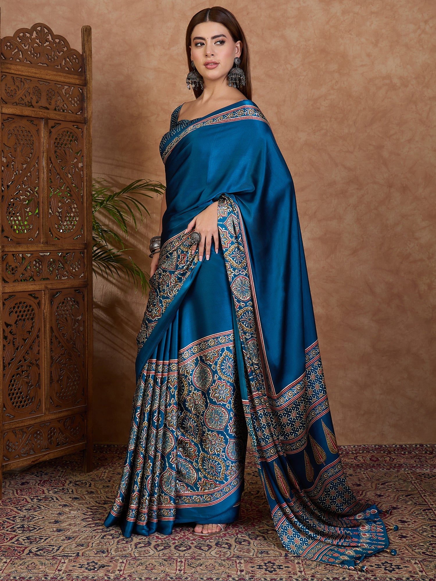 Blue Pure Semi Modal Silk Floral Printed Saree ##color## Floral Printed Saree with premium fabric and embroidery