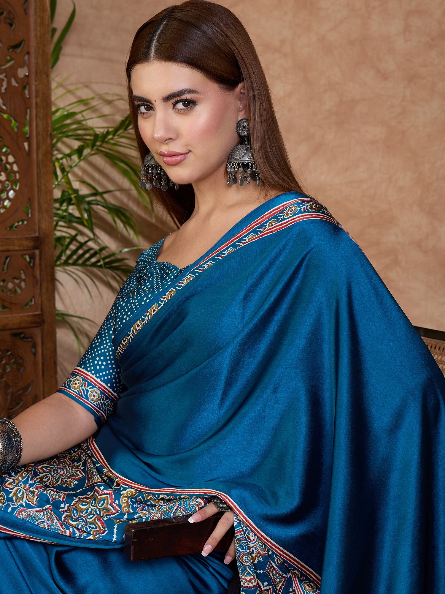 Blue Pure Semi Modal Silk Floral Printed Saree ##color## Floral Printed Saree with premium fabric and embroidery