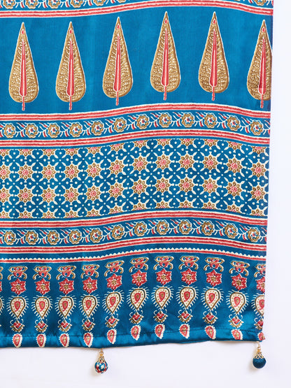 Blue Pure Semi Modal Silk Floral Printed Saree 