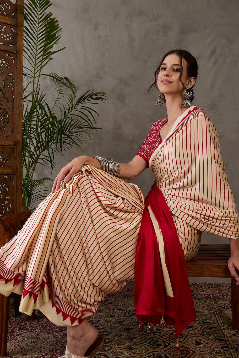 Almond Cream and Red Printed Satin Gaji Silk Saree ##color## Japan Satin Saree with premium fabric and embroidery
