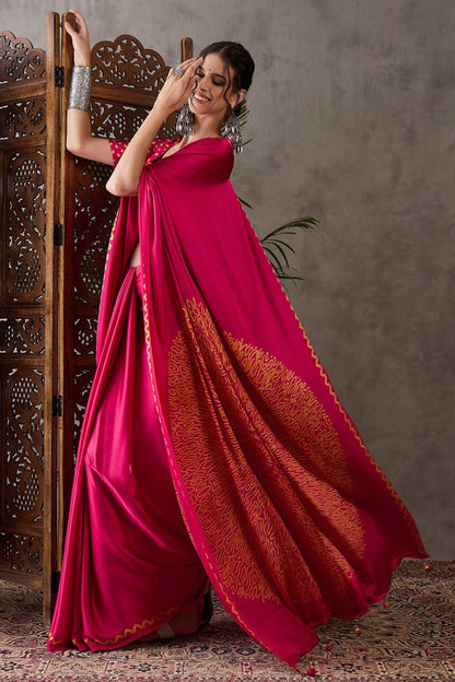 Magenta Pure Gaji Silk Satin Printed Saree 