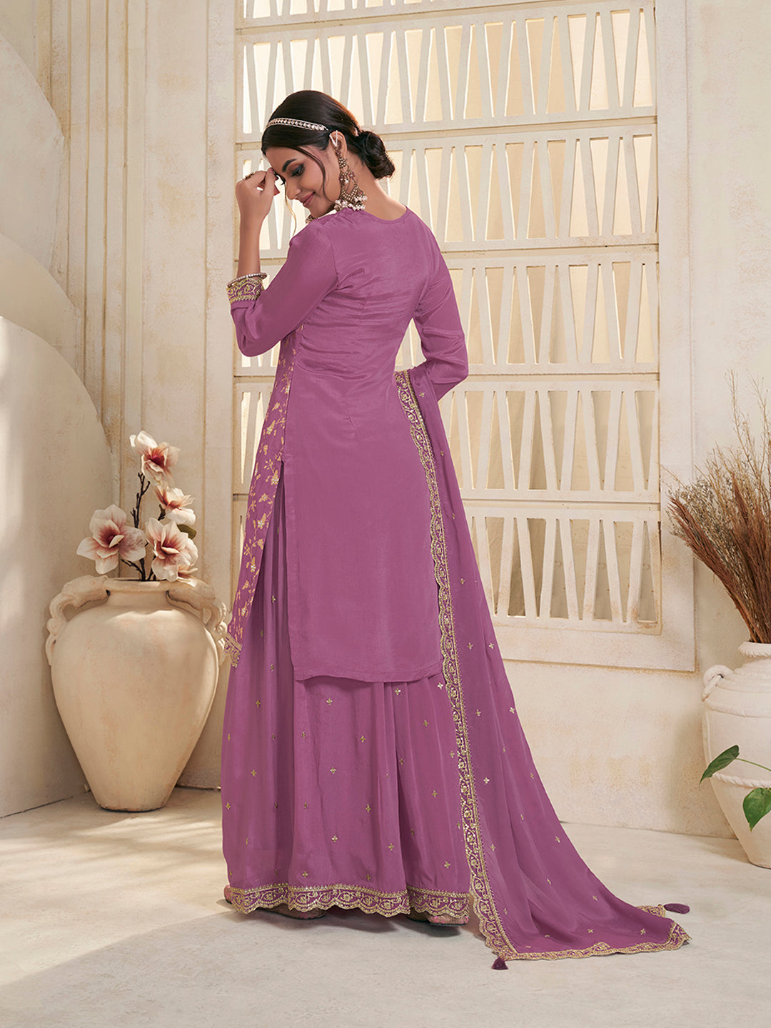 Purple Embroidered Sharara Suit with Sequins &amp; Beaded Work