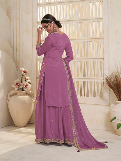 Purple Embroidered Sharara Suit with Sequins &amp; Beaded Work