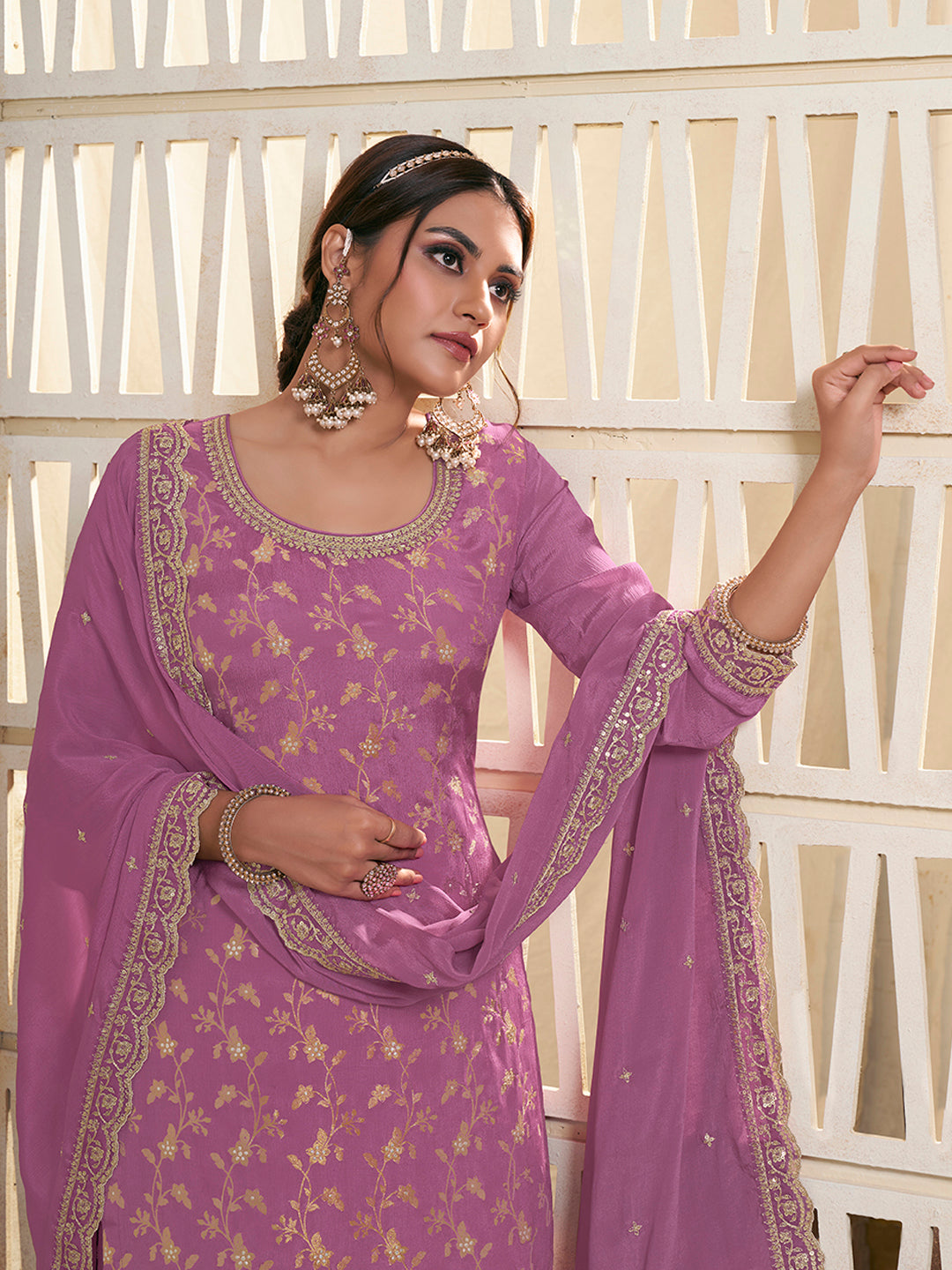Designer Party Wear Sharara Suit with Embroidered Dupatta
