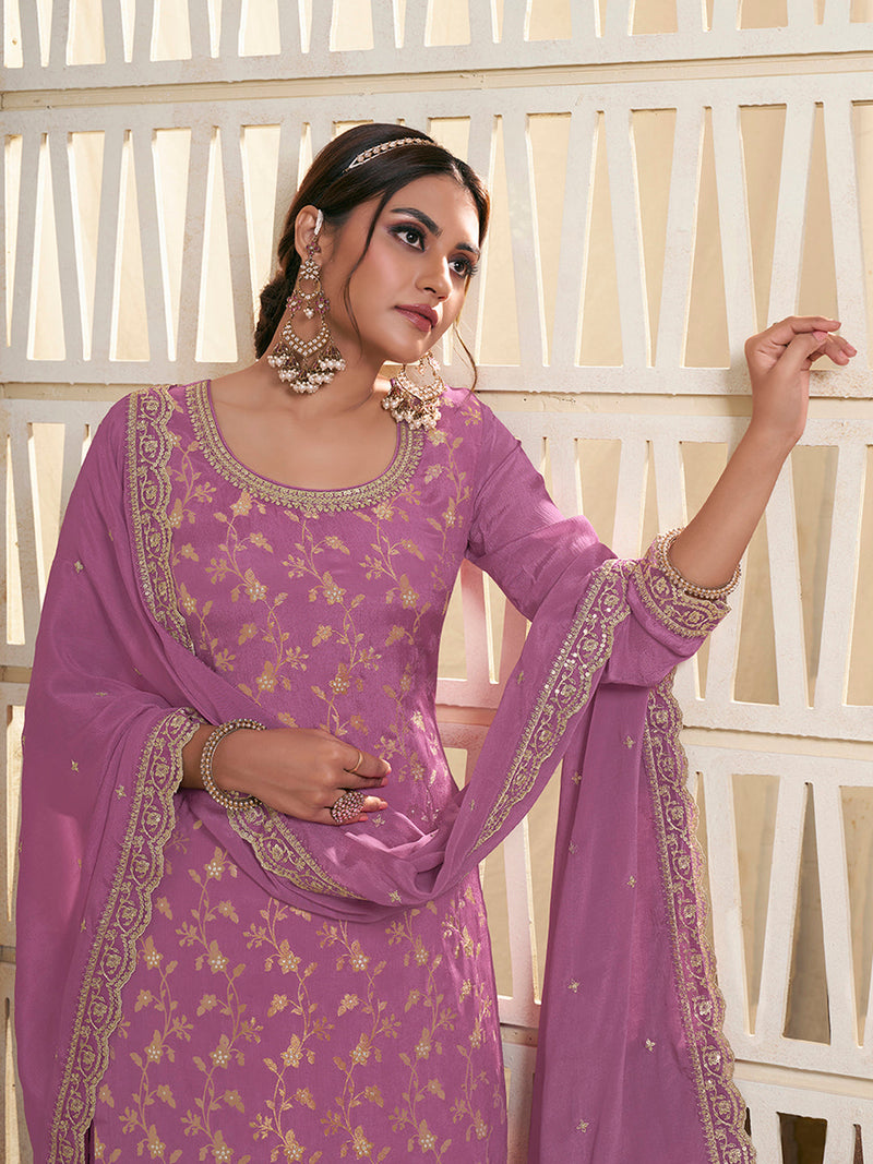 Designer Party Wear Sharara Suit with Embroidered Dupatta
