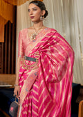 Bright Pink Meenakari Weaving Organza Silk Saree