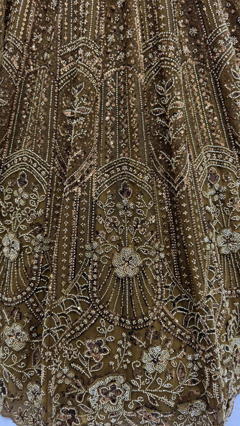 Golden Pure Soft Net Heavy Embroidery Work Bridal Lehenga