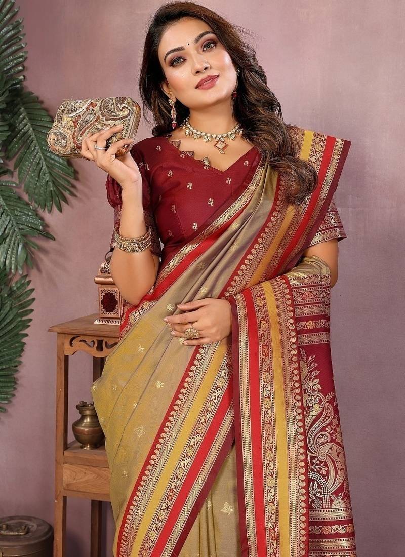 Mustard Pure Handloom Kalamkari Silk Saree