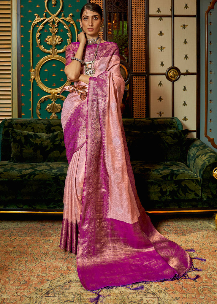 Pink Soft Silk Zari Base Handloom Soft Silk Saree Banarasi Saree Anant Tex Exports Pvt.Ltd..