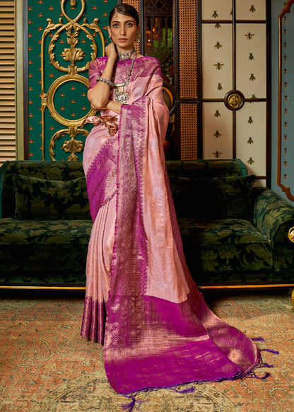 Pink Soft Silk Zari Base Handloom Soft Silk Saree Banarasi Saree Anant Tex Exports Pvt.Ltd..