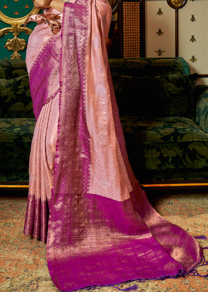 Pink Soft Silk Zari Base Handloom Soft Silk Saree Banarasi Saree Anant Tex Exports Pvt.Ltd..