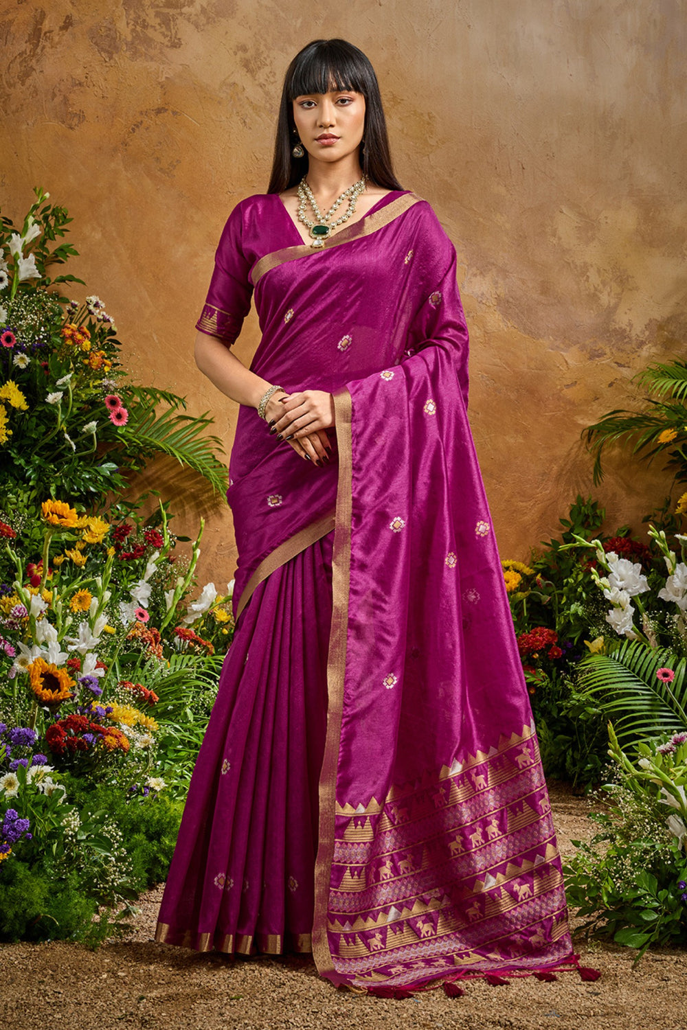 Purple Pure Soft Tussar Handloom Silk Saree 
