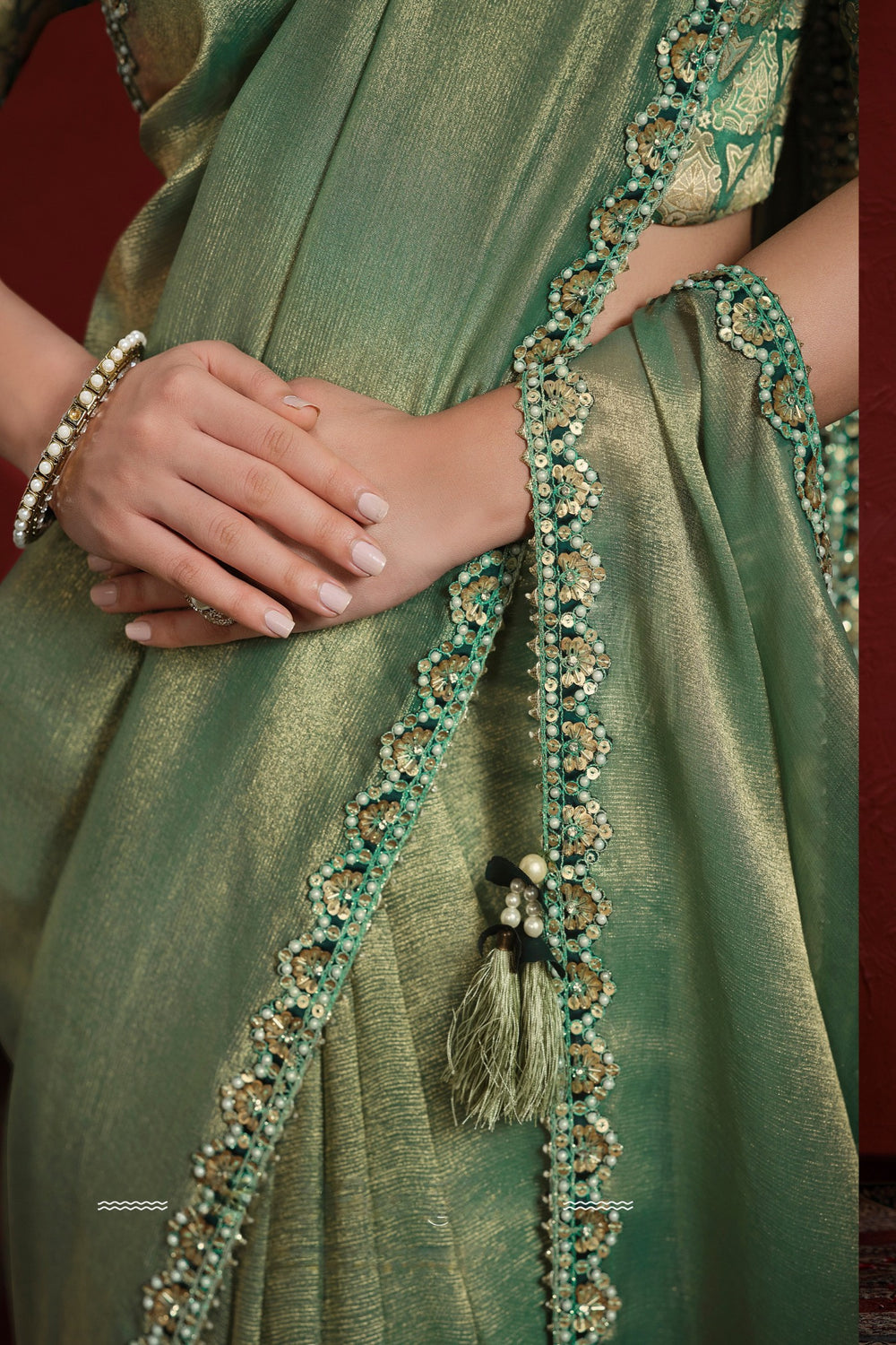 Green Pure Soft Banarasi With Stiched Blouse Saree