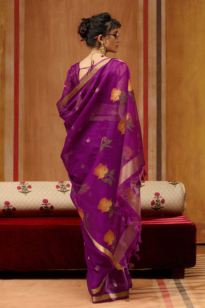 Purple Pure Soft Moonga Cotton Handloom Saree 