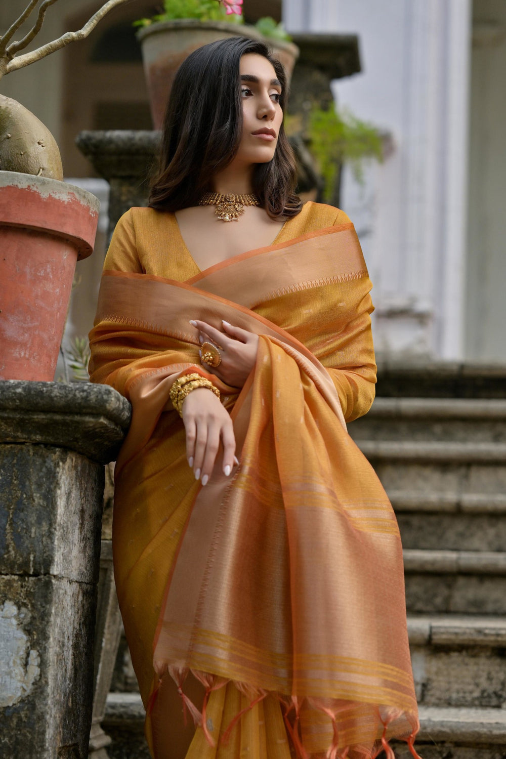 Yellow Pure Soft Kalyani Silk Saree