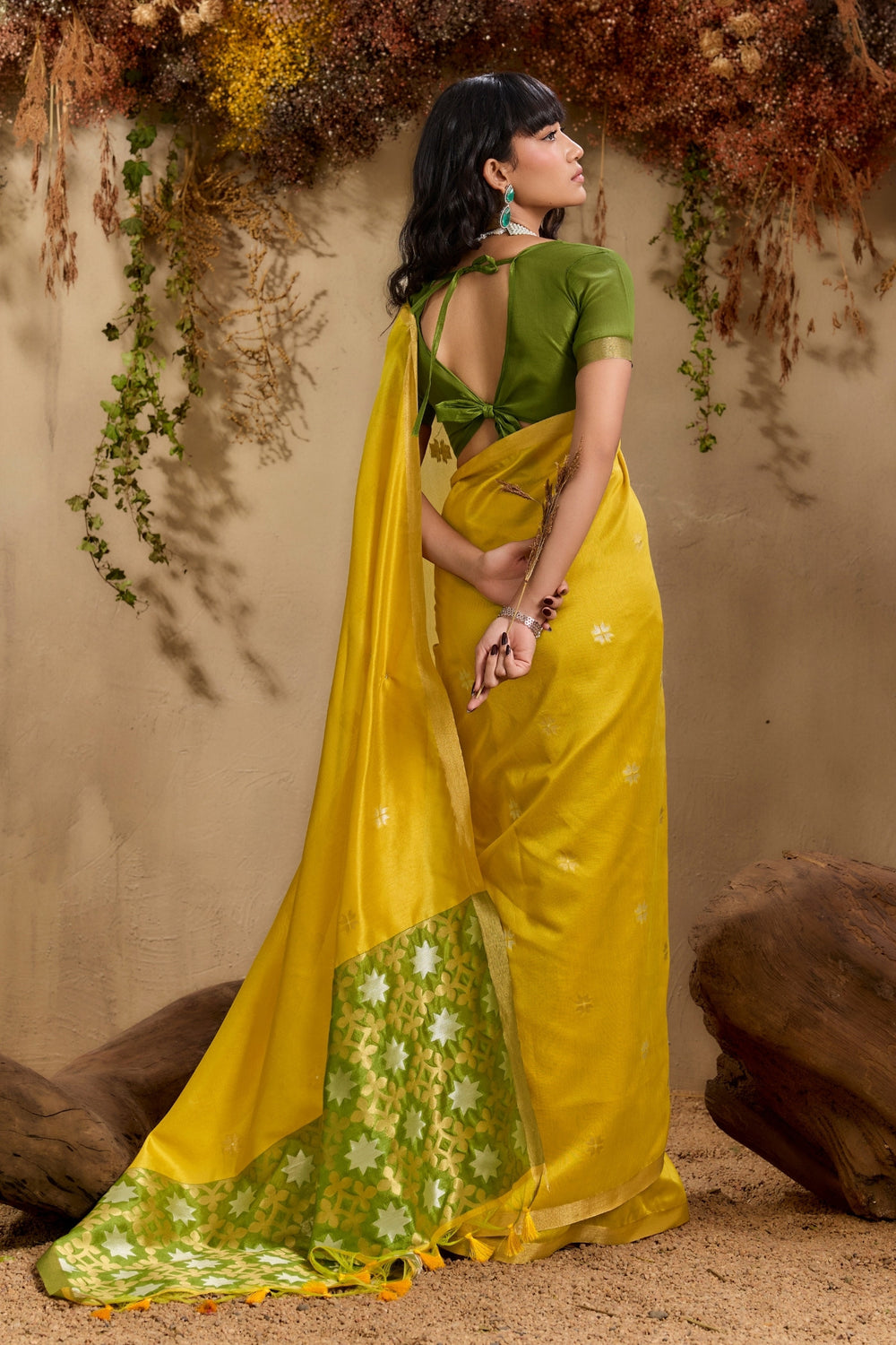 Yellow Pure Tussar Handloom Silk Saree 