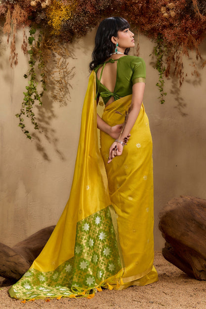 Yellow Pure Tussar Handloom Silk Saree 