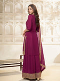 Wine color kurta sharara set with scalloped borders