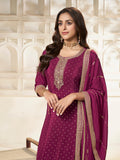 Designer wine ethnic suit with embroidered dupatta