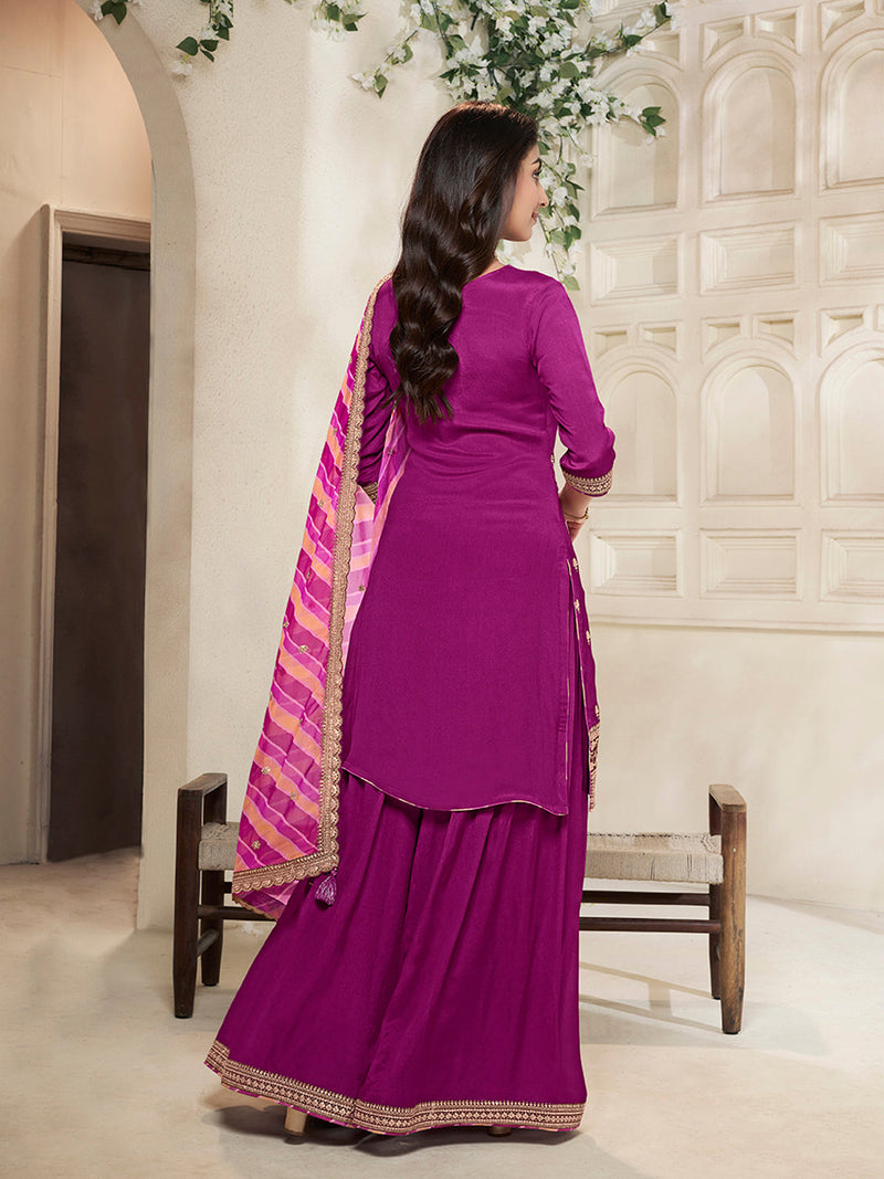 Stylish ethnic sharara suit in magenta for weddings and events