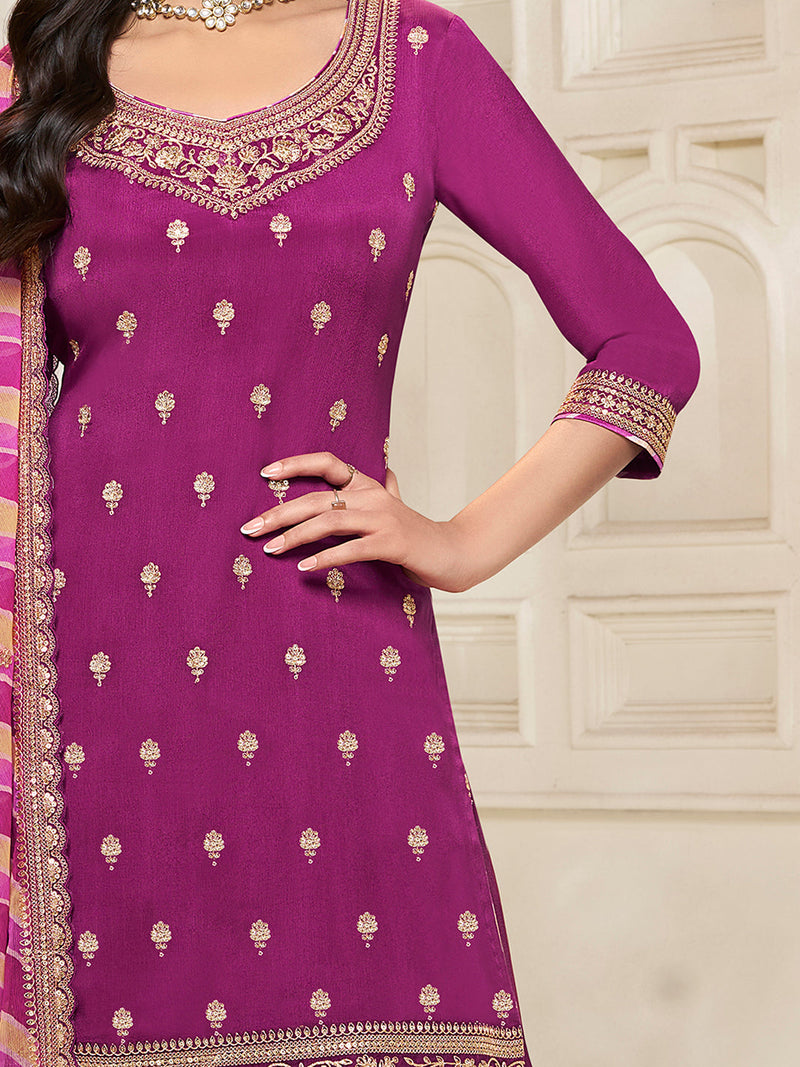 Sequin work magenta sharara dress for women with festive vibe