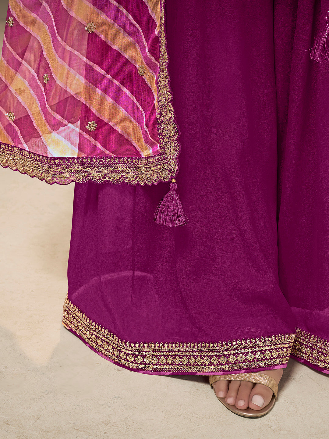 Magenta Embroidered Chinon Sharara Suit for Women