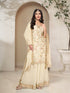Cream beige floral jacquard sharara suit with Chinon dupatta