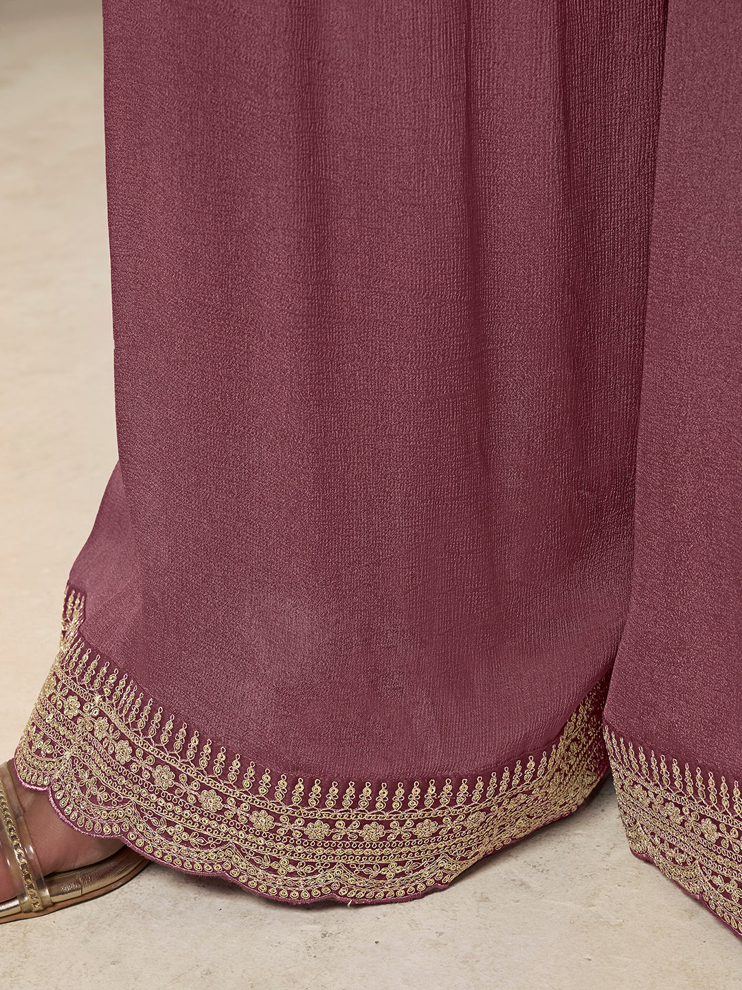 Dusty Mauve Dola Silk Embroidered Sharara Suit with Sequin Work