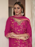 Dola silk V-neck kurta and Chinon sharara for festive wear