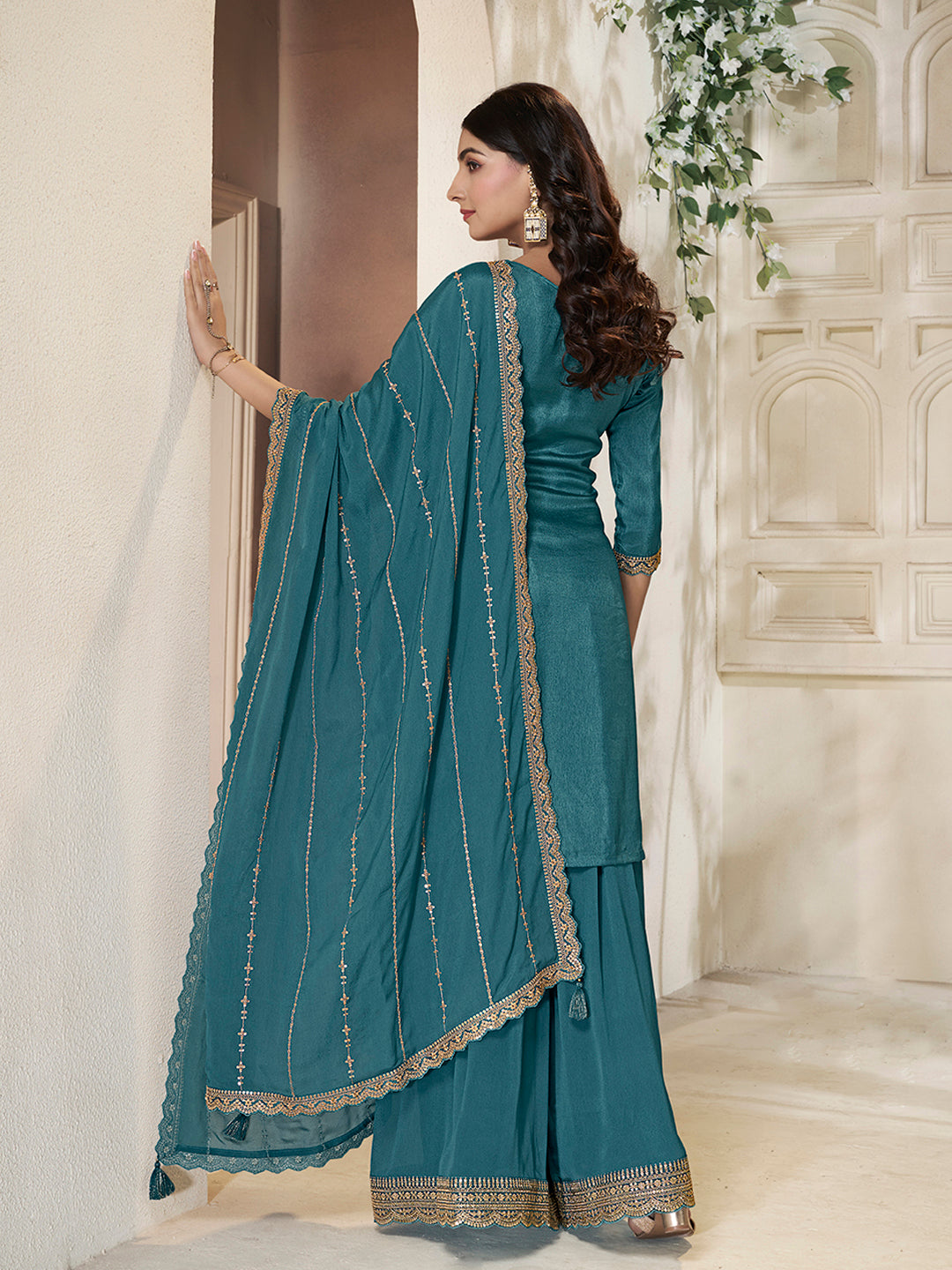 Sequin embellished sharara suit for weddings and parties