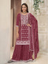 Maroon Chinon sharara suit with white sequin embroidery