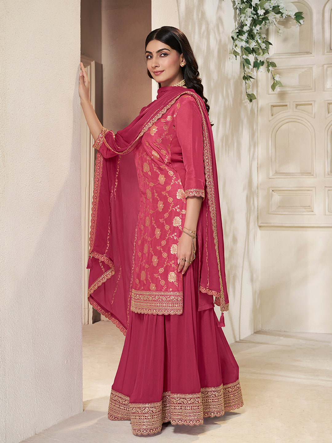 Designer Indian Suit in Pink with Sequin Work for Weddings