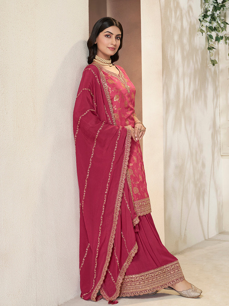 Elegant Pink Straight Kurta Sharara Set for Festive Occasions