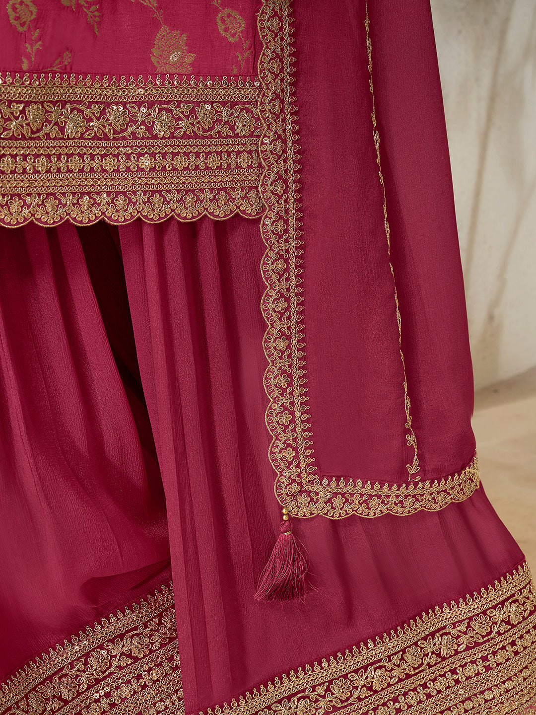 Pink Dola Silk Sharara Suit with Heavy Sequins Embroidery