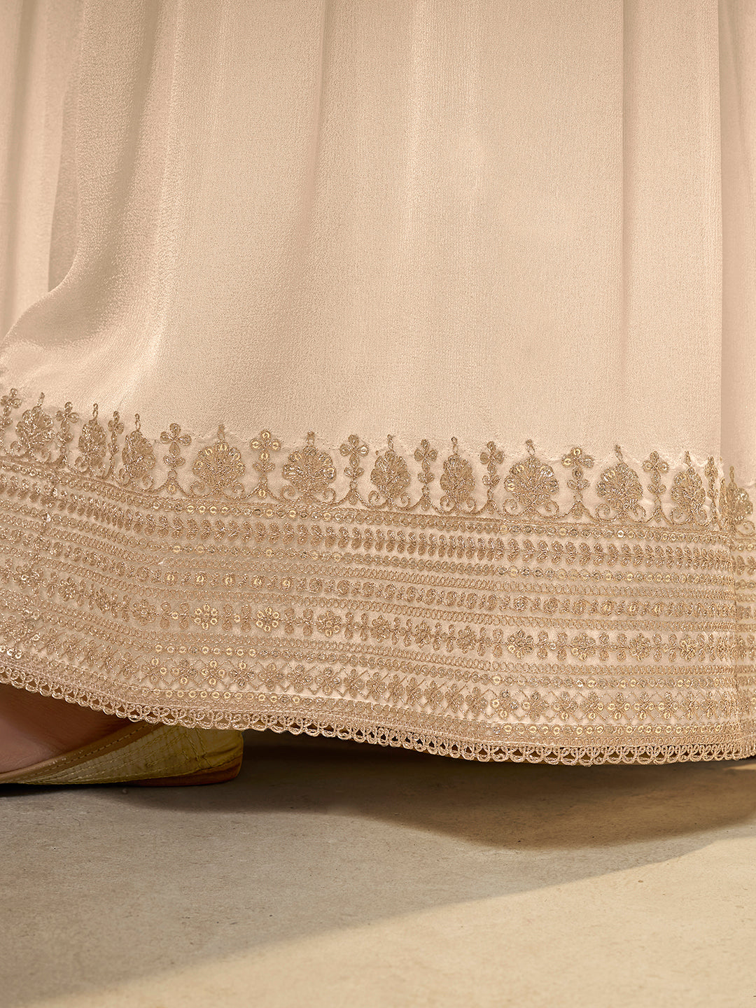 Beige Chinon Sharara Suit with Heavy Sequins & Hand Embroidery