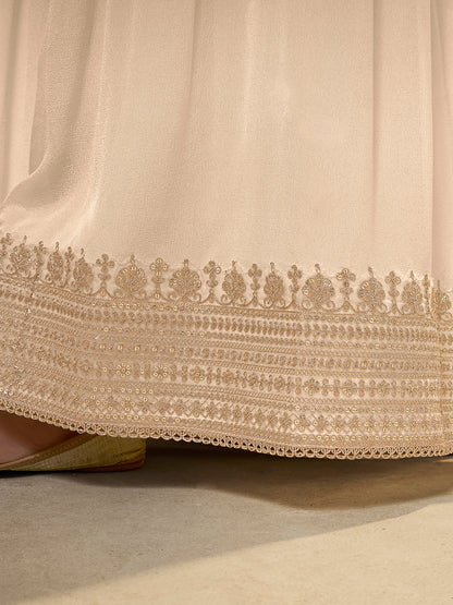 Beige Chinon Sharara Suit with Heavy Sequins &amp; Hand Embroidery