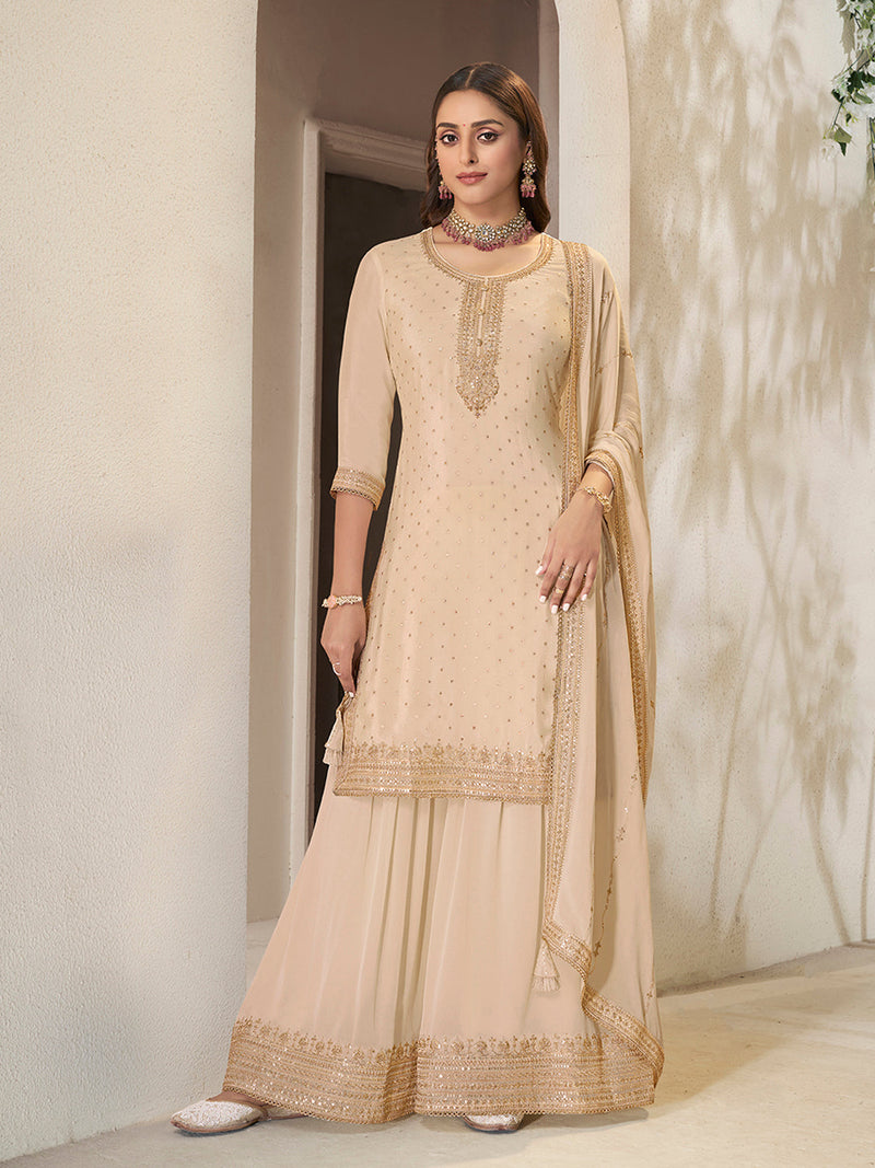 Designer sharara suit for wedding in beige color