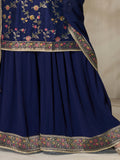 Navy Blue Floral Meena Jacquard Dola Silk Sharara Suit