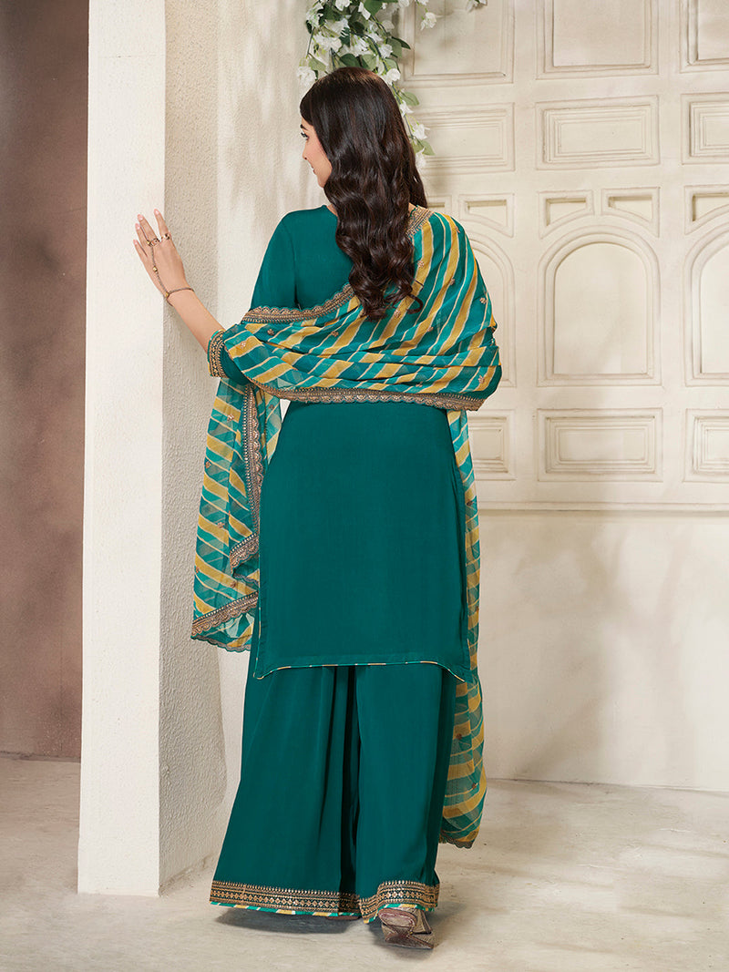 Traditional teal green sharara dress for wedding and festive wear