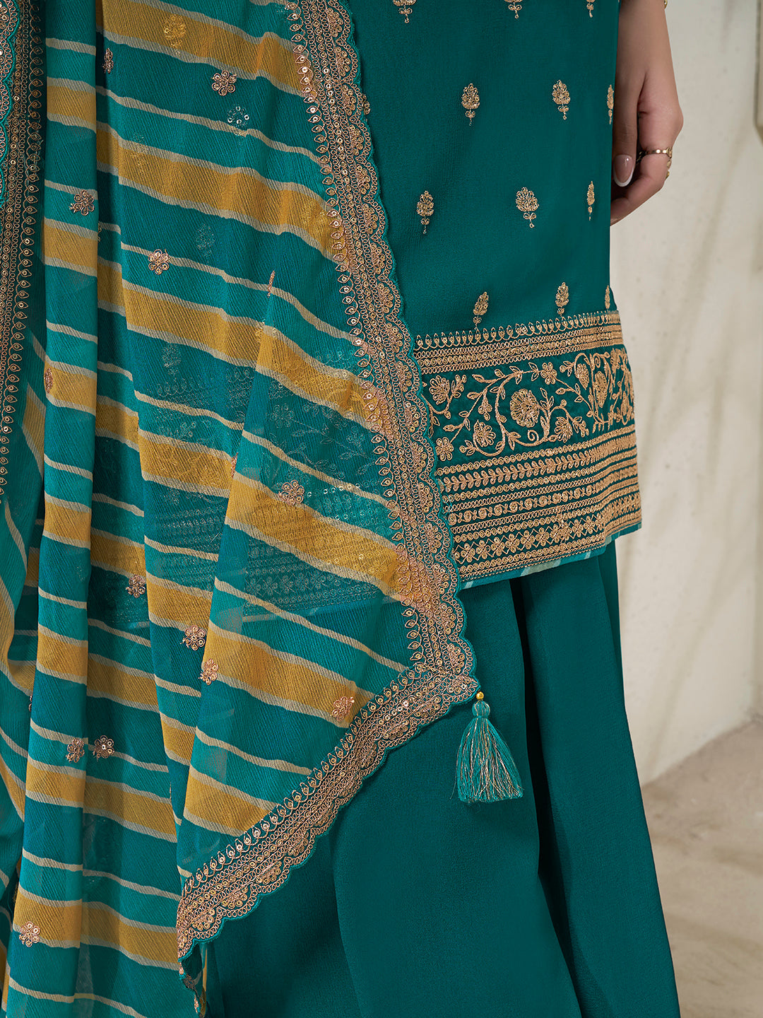 Teal Green Chinon Sharara Dress for Women