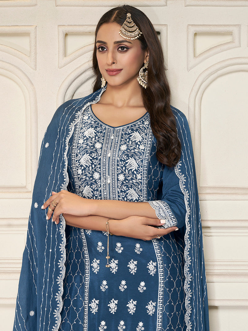 Traditional blue kurta sharara set for weddings and festivals