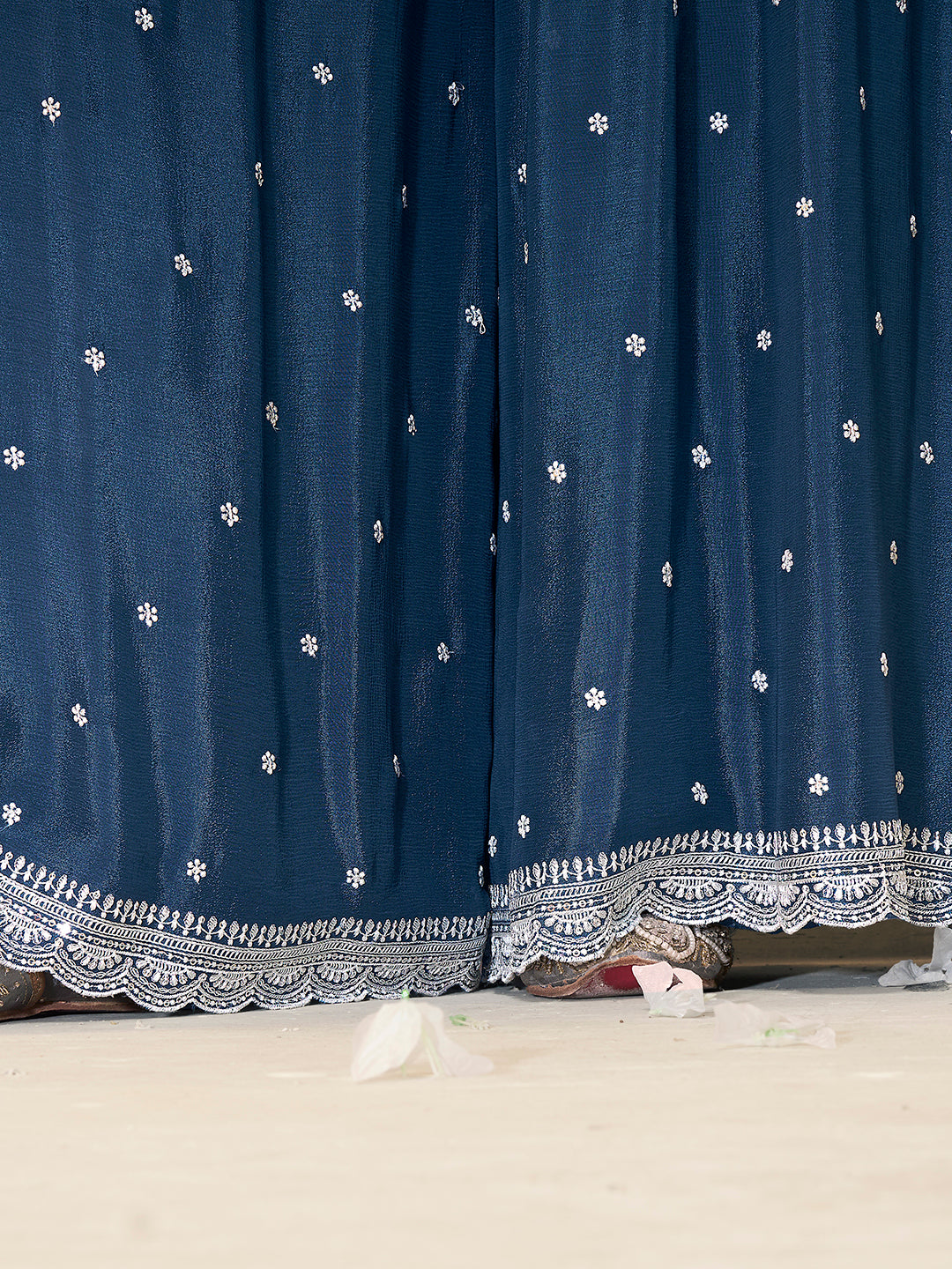 Blue Embroidered Chinon Sharara Suit