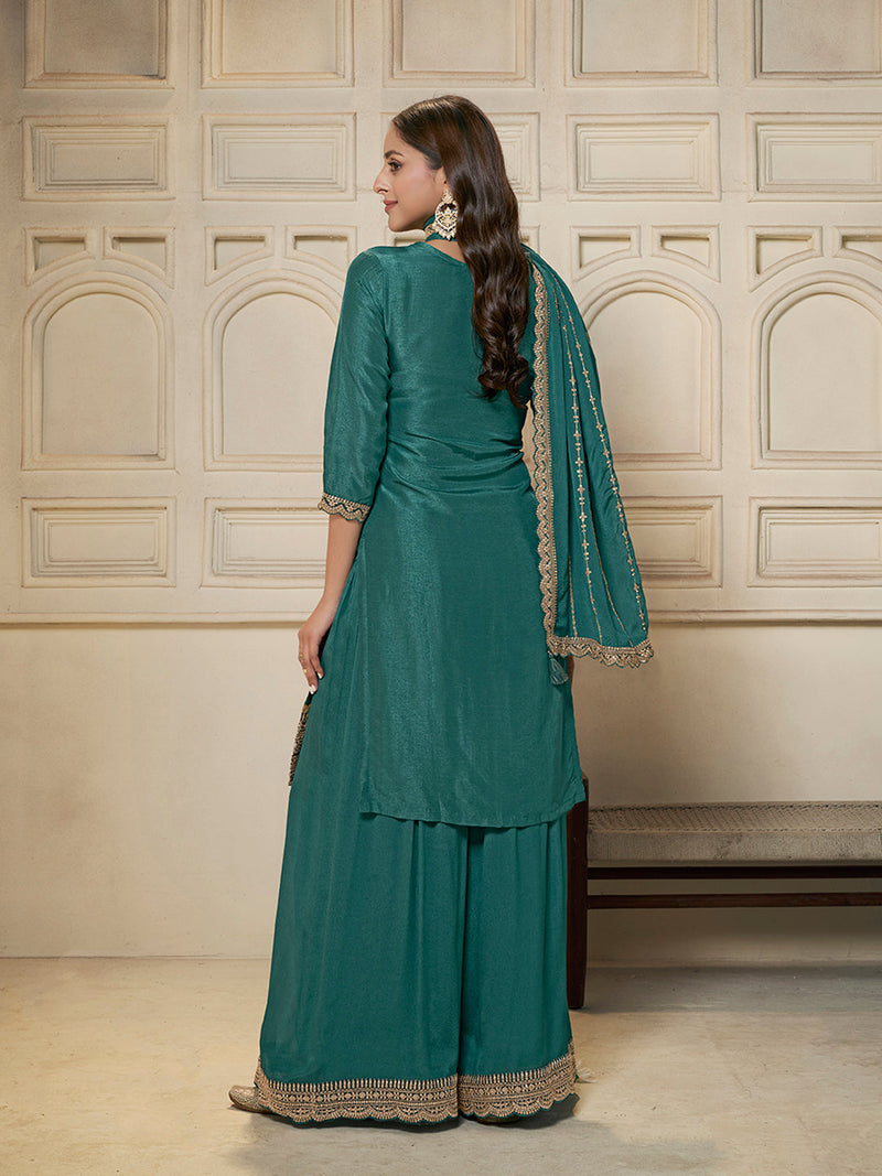 Festive wear sequin embroidered sharara suit in Dola silk