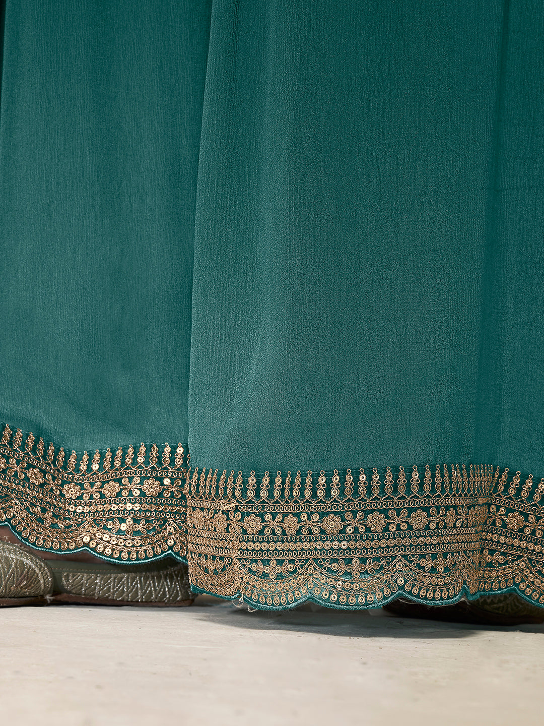 Sea Green Dola Silk Embroidered Sharara Suit with Sequin Work