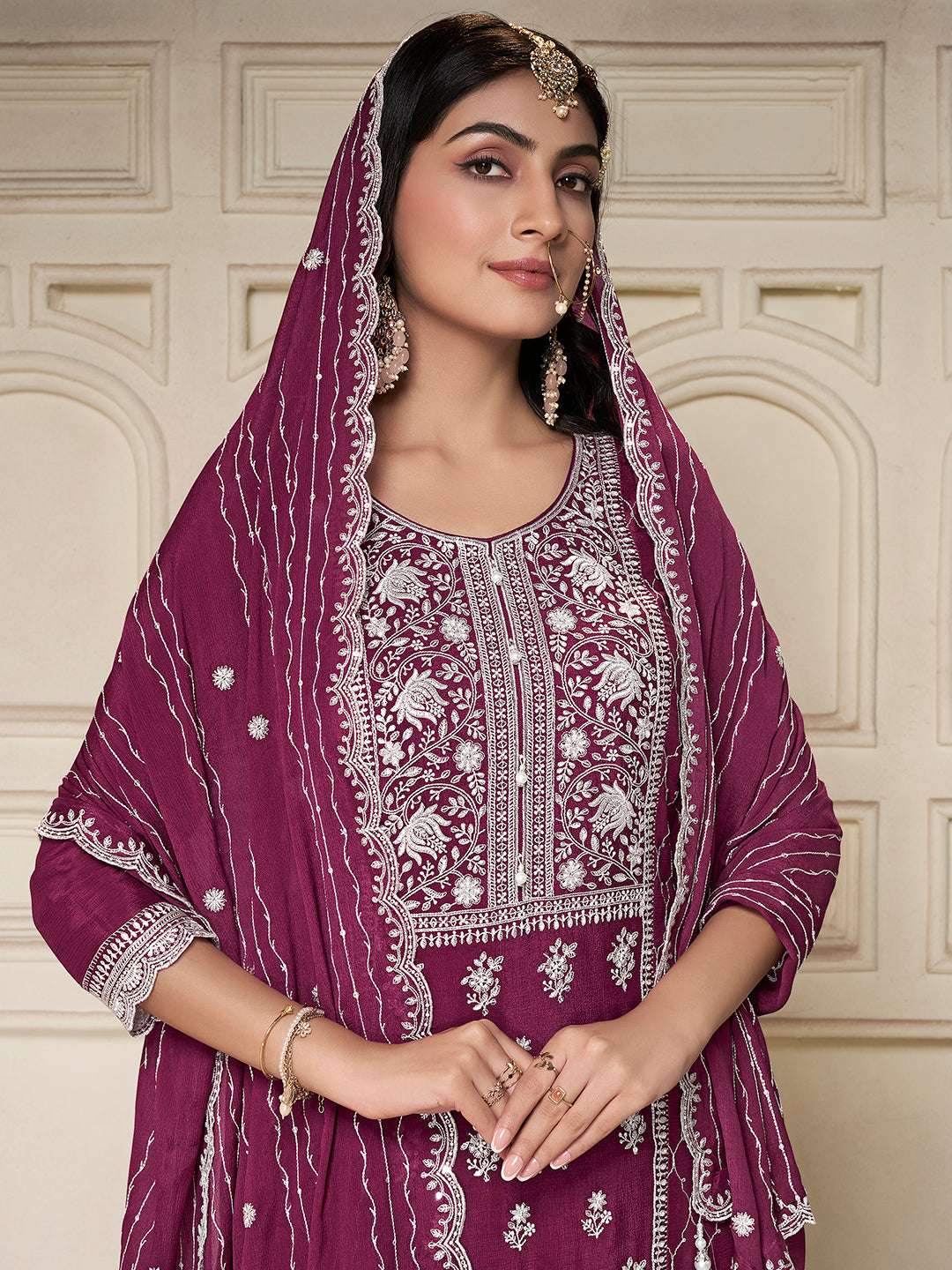 Sequin and thread work sharara suit for wedding events