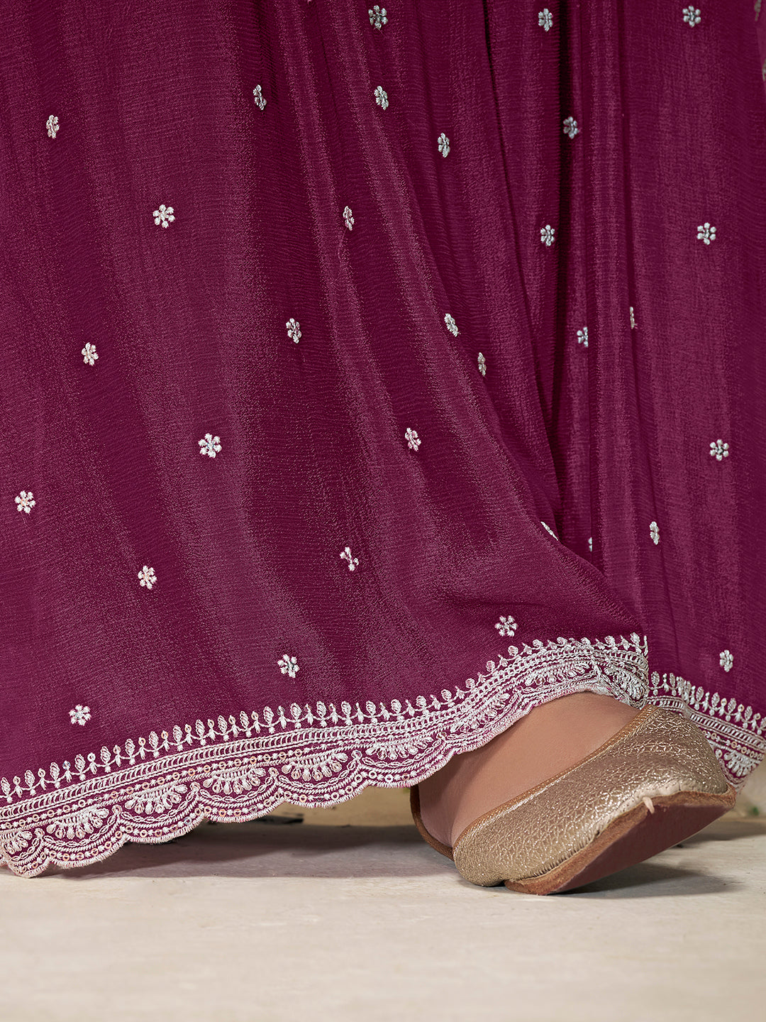 Magenta Embroidered Chinon Sharara Suit